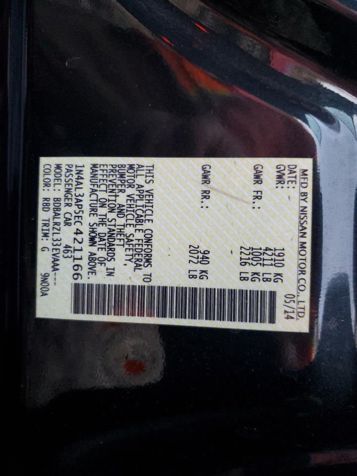 2014 Nissan Altima VIN 1N4AL3AP5EC421166 Copart auction photo, side damage thumbnail 12