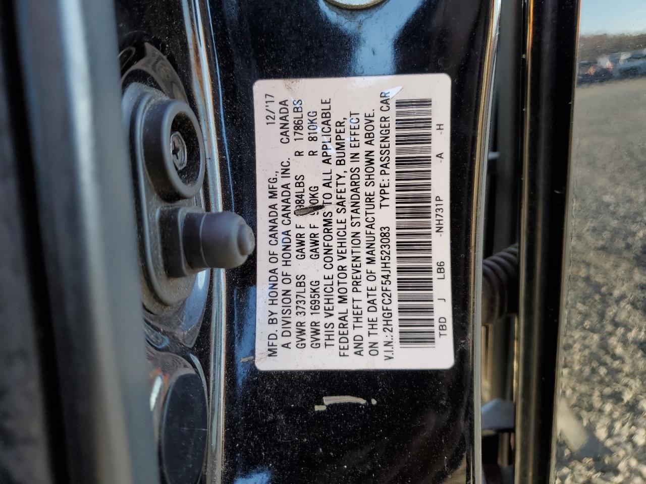 2018 Honda Civic VIN 2HGFC2F54JH523083 Copart auction photo, front end damage thumbnail 14