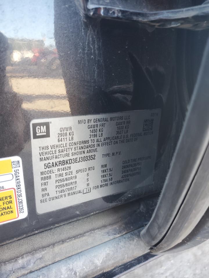 2014 Buick Enclave VIN 5GAKRBKD3EJ303352 Copart auction photo, front end damage thumbnail 13