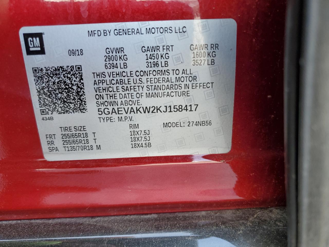 2019 Buick Enclave VIN 5GAEVAKW2KJ158417 Copart auction photo, normal wear damage thumbnail 14