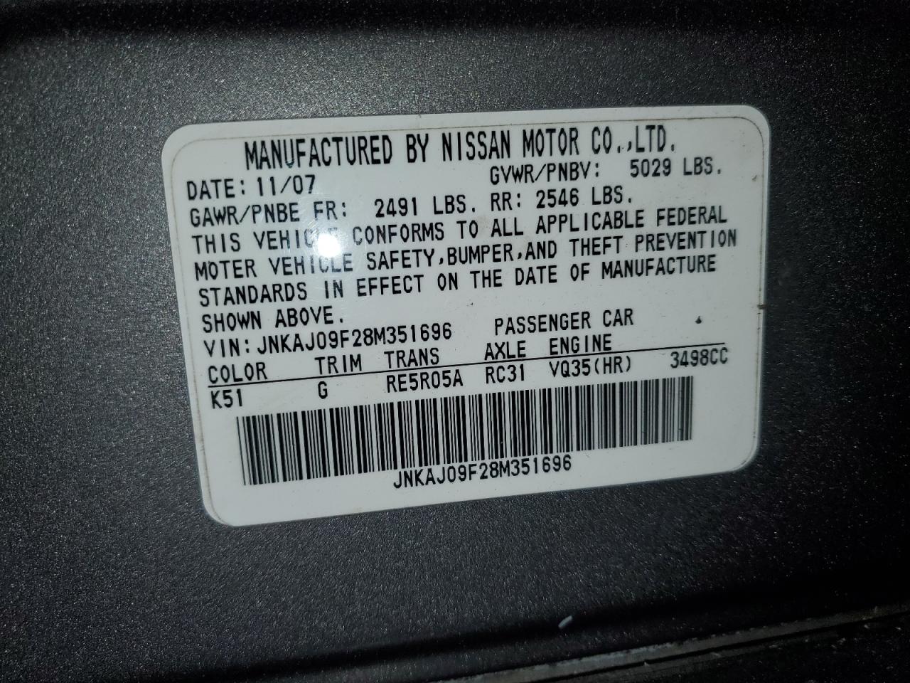 2008 Infiniti EX VIN JNKAJ09F28M351696 Copart auction photo, front end damage thumbnail 13