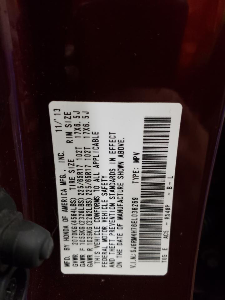 2014 Honda CR-V VIN 5J6RM4H76EL038269 Copart auction photo, front end damage thumbnail 12