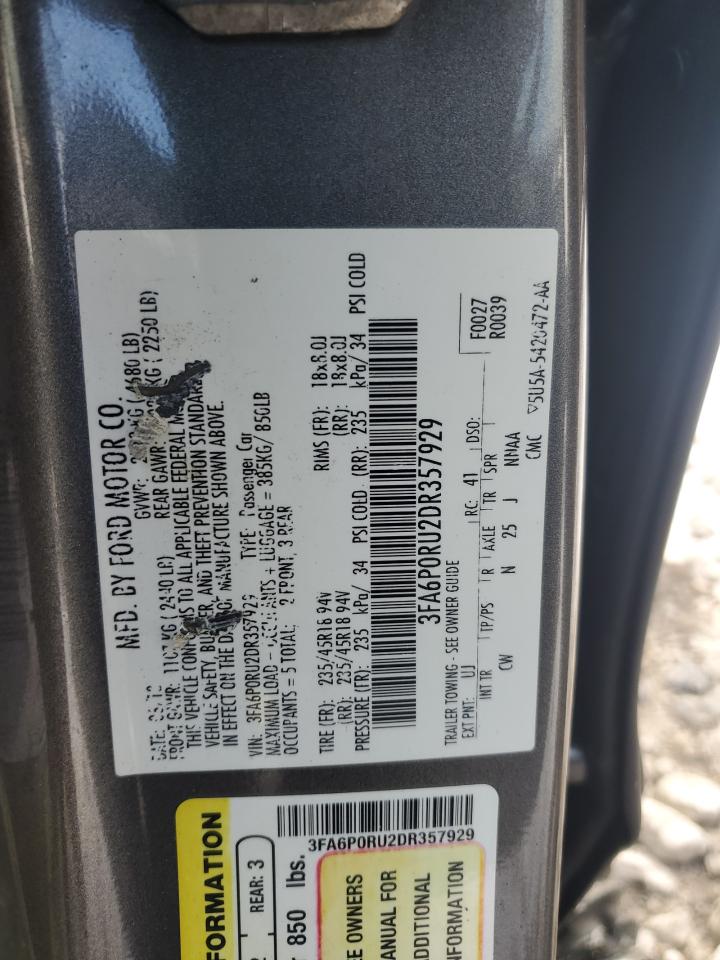 2013 Ford Fusion VIN 3FA6P0RU2DR357929 Copart auction photo, all over damage thumbnail 14