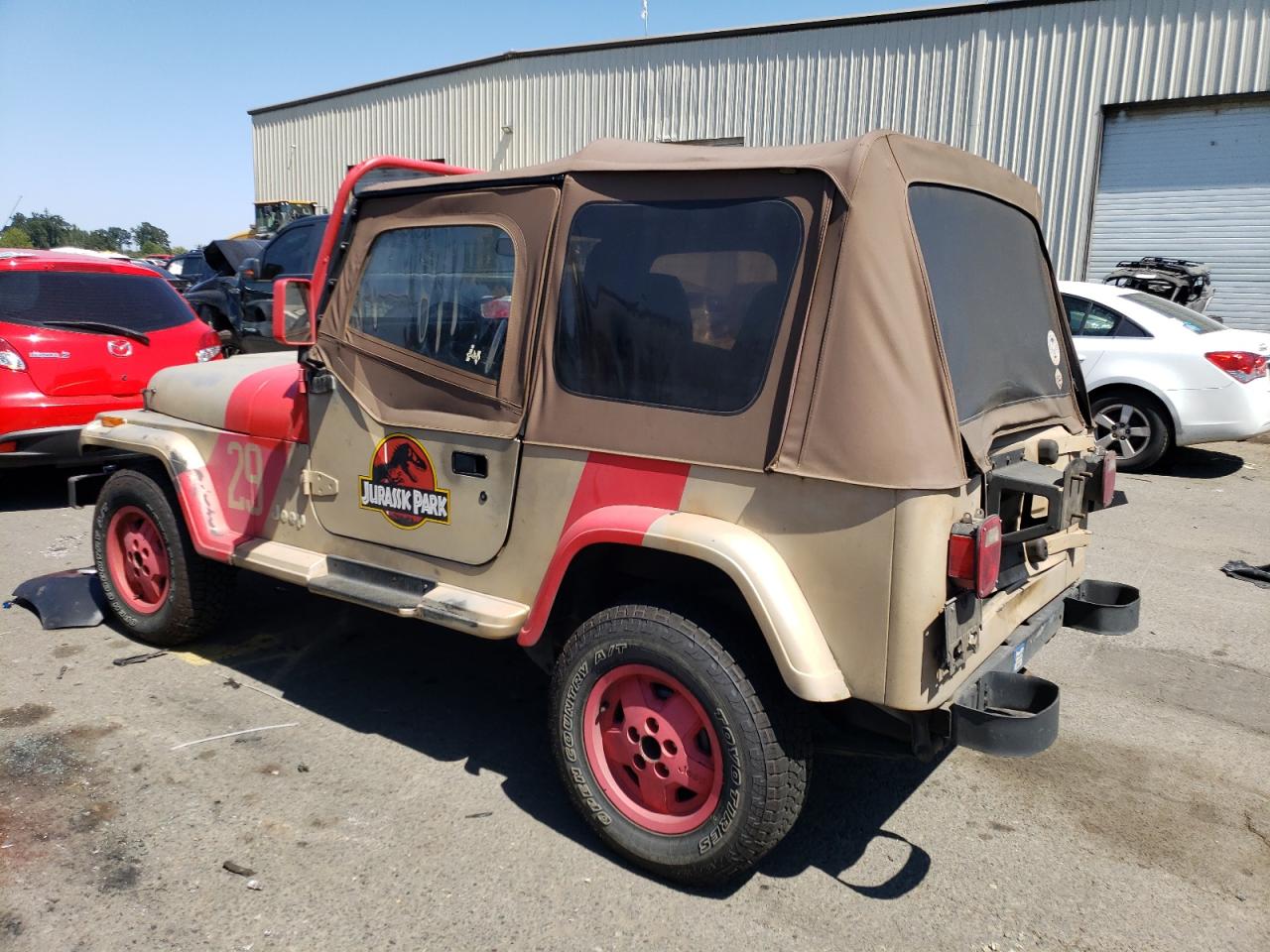 1993 Jeep Wrangler VIN 1J4FY29S4PP227609 Copart auction photo, rear end damage thumbnail 2