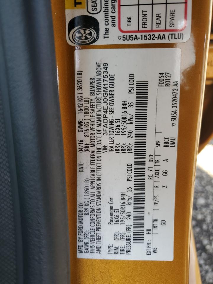 2016 Ford Fiesta VIN 3FADP4EJ0GM175349 Copart auction photo, rear end damage thumbnail 13