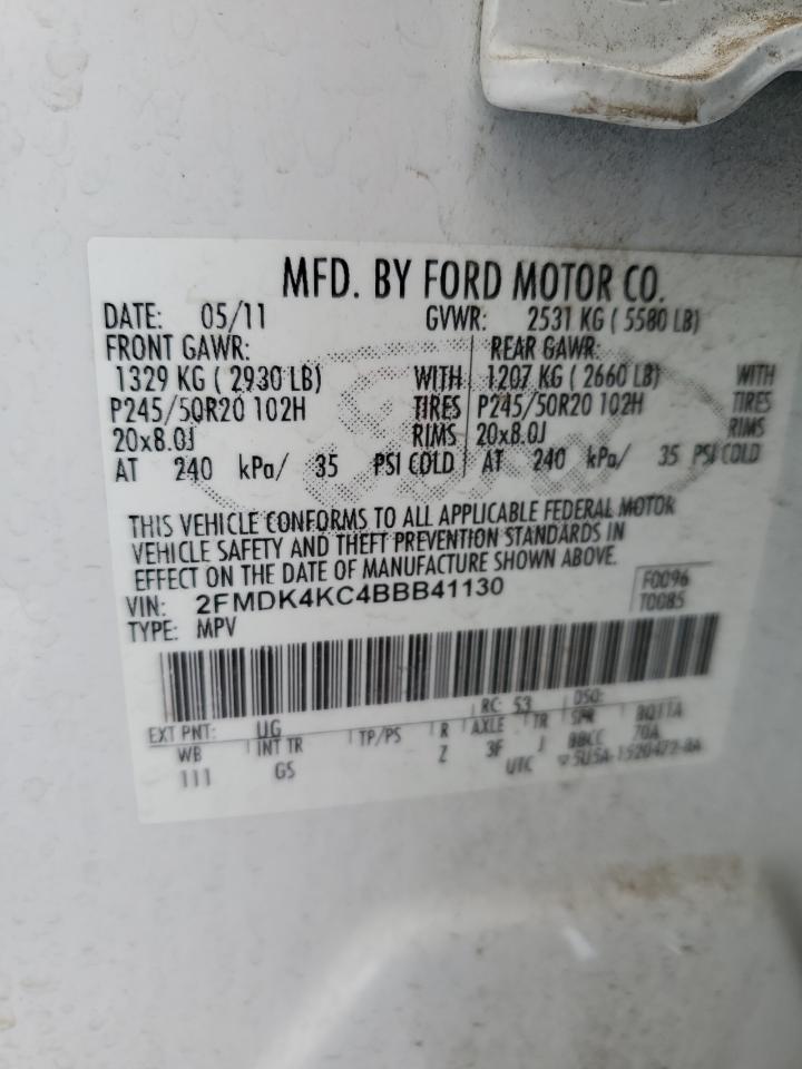2011 Ford Edge VIN 2FMDK4KC4BBB41130 Copart auction photo, front end damage thumbnail 13