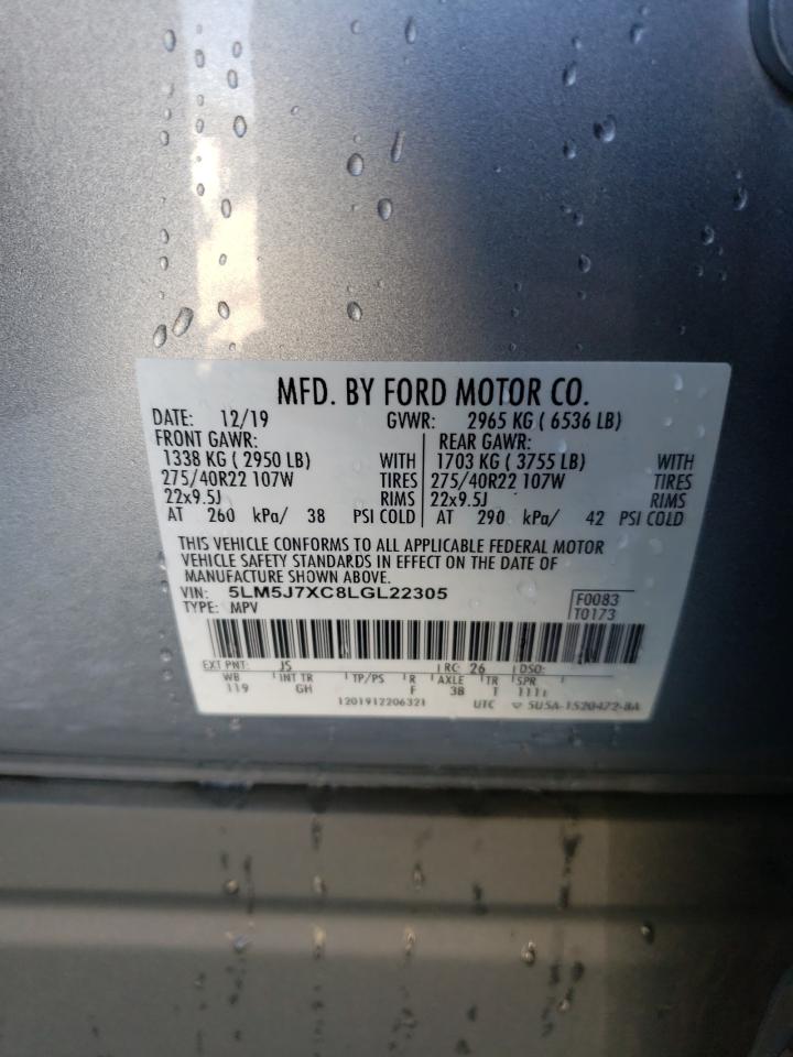 2020 Lincoln Aviator VIN 5LM5J7XC8LGL22305 Copart auction photo, rear end damage thumbnail 13