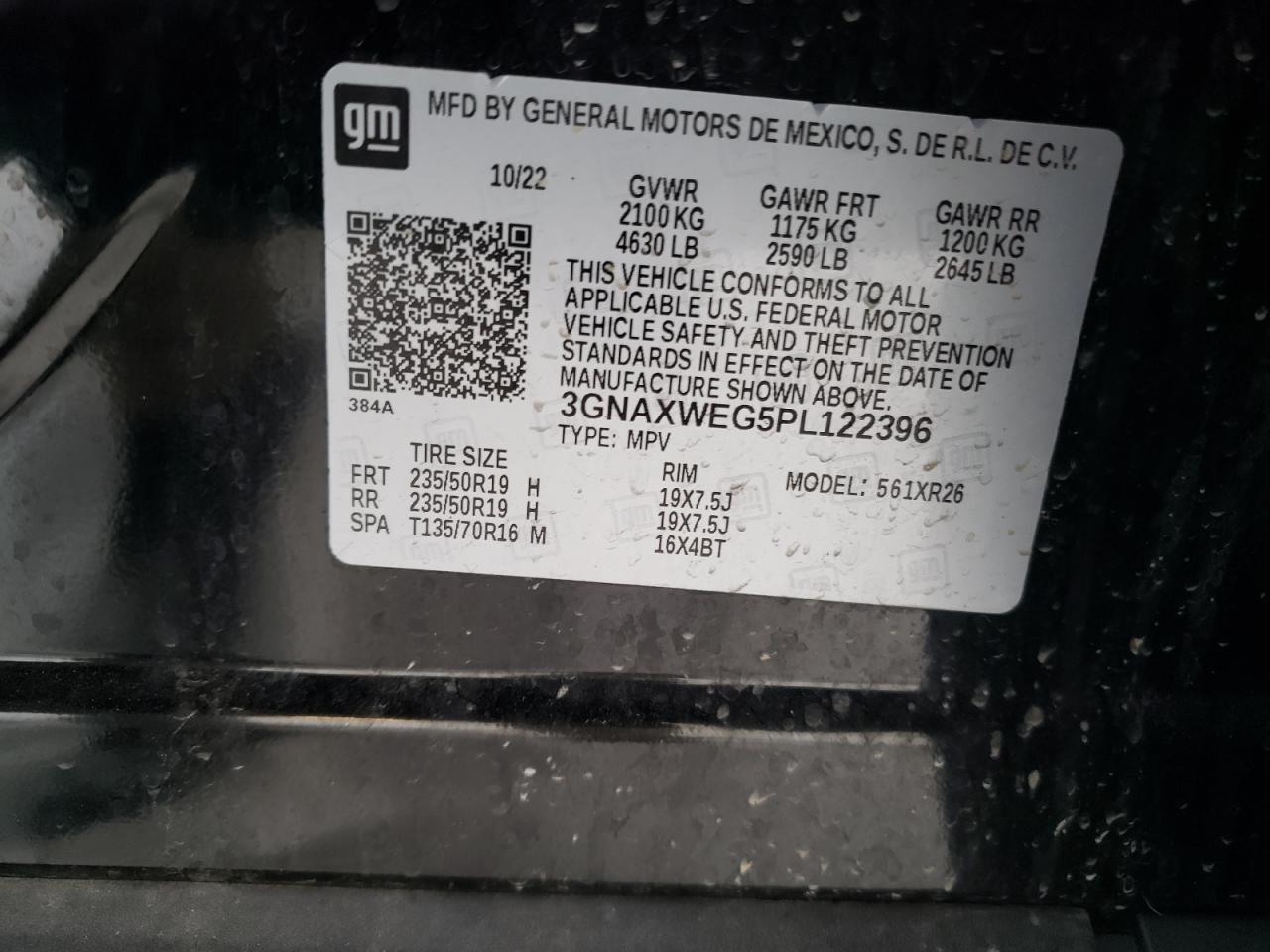 2023 Chevrolet Equinox VIN 3GNAXWEG5PL122396 Copart auction photo, burn - engine / all over damage thumbnail 13