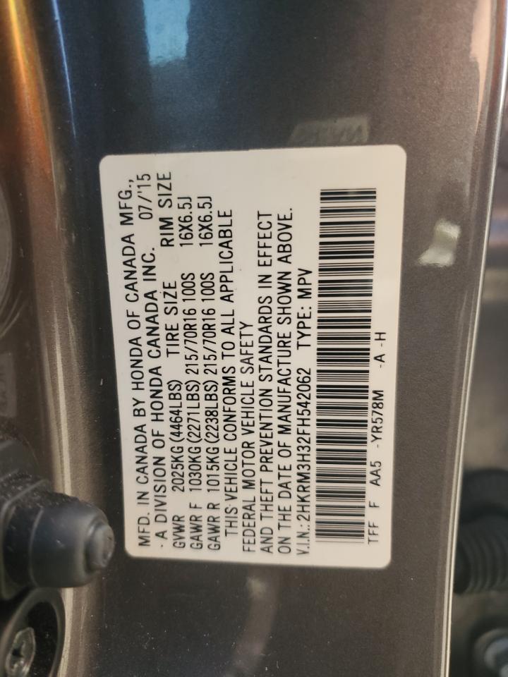 2015 Honda CR-V VIN 2HKRM3H32FH542062 Copart auction photo, rear end / minor dent/scratches damage thumbnail 13