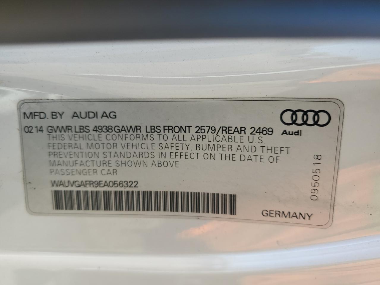 2014 Audi RS5 VIN WAUVGAFR9EA056322 Copart auction photo, front end / minor dent/scratches damage thumbnail 12