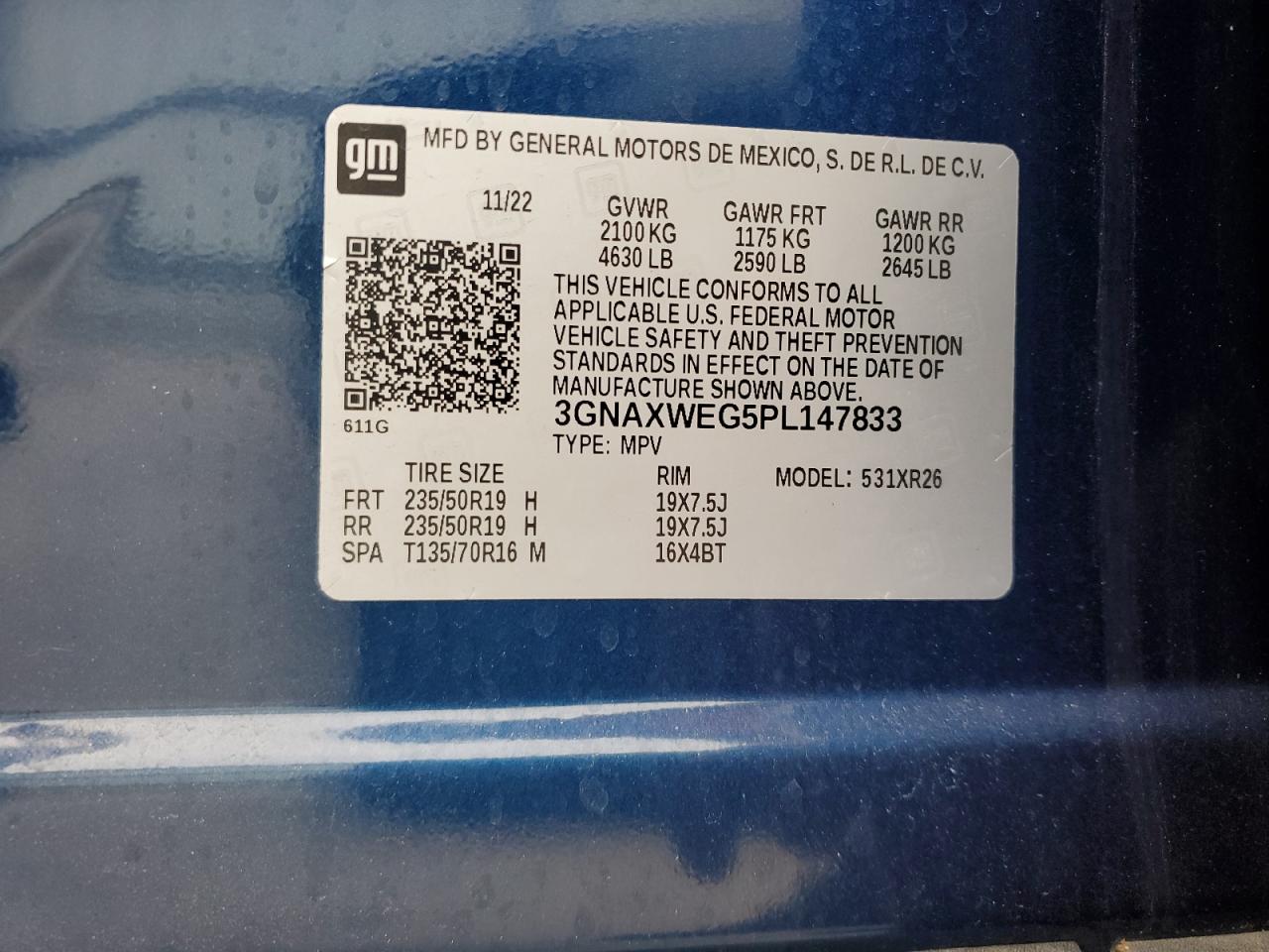 2023 Chevrolet Equinox VIN 3GNAXWEG5PL147833 Copart auction photo, front end damage thumbnail 16