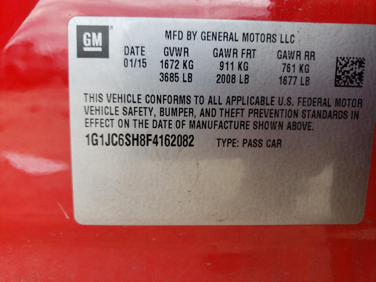 2015 Chevrolet Sonic VIN 1G1JC6SH8F4162082 Copart auction photo, all over damage thumbnail 15