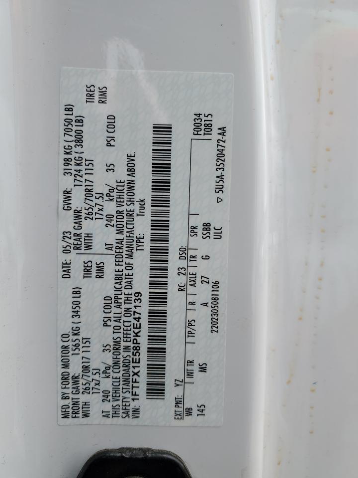 2023 Ford F-150 VIN 1FTFX1E58PKE47139 Copart auction photo, front end damage thumbnail 13