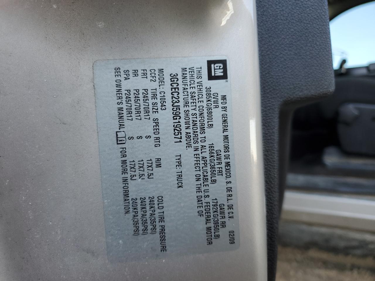 2009 Chevrolet Silverado VIN 3GCEC23J59G192571 Copart auction photo, side damage thumbnail 14