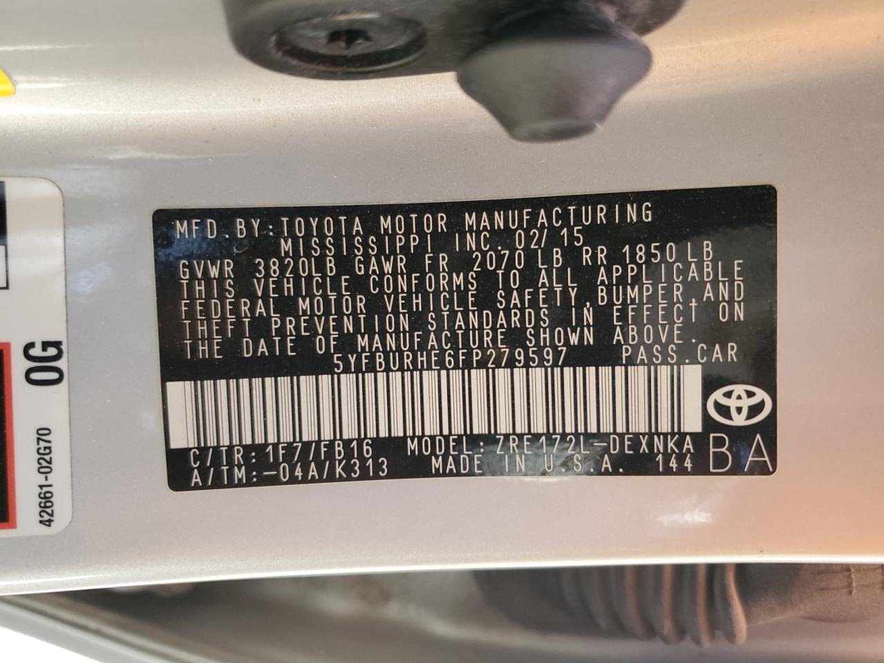 2015 Toyota Corolla VIN 5YFBURHE6FP279597 Copart auction photo, front end damage thumbnail 13