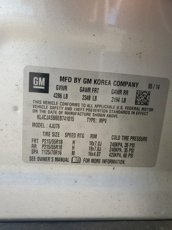2014 Buick Encore VIN KL4CJASB6EB741015 Copart auction photo, rollover / all over damage thumbnail 14