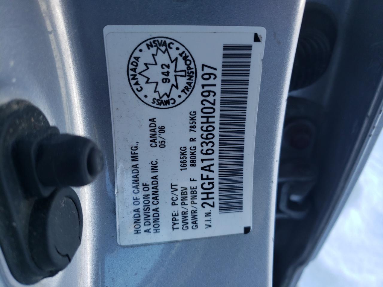 2006 Honda Civic VIN 2HGFA16366H029197 Copart auction photo, front end / side damage thumbnail 12
