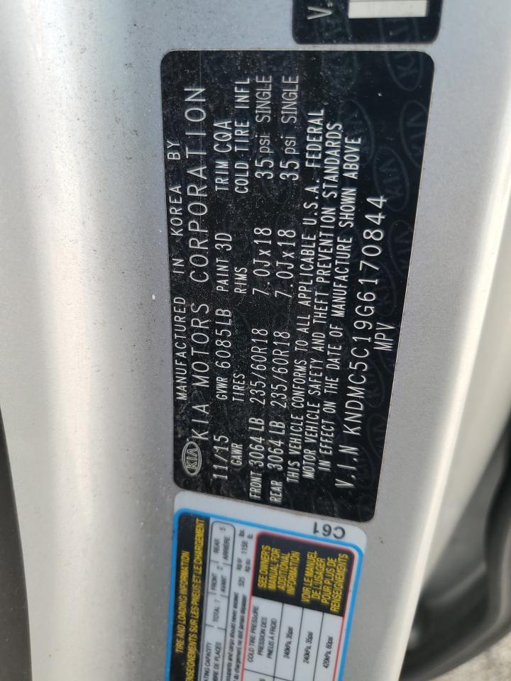 2016 KIA Sedona VIN KNDMC5C19G6170844 Copart auction photo, rear end damage thumbnail 13
