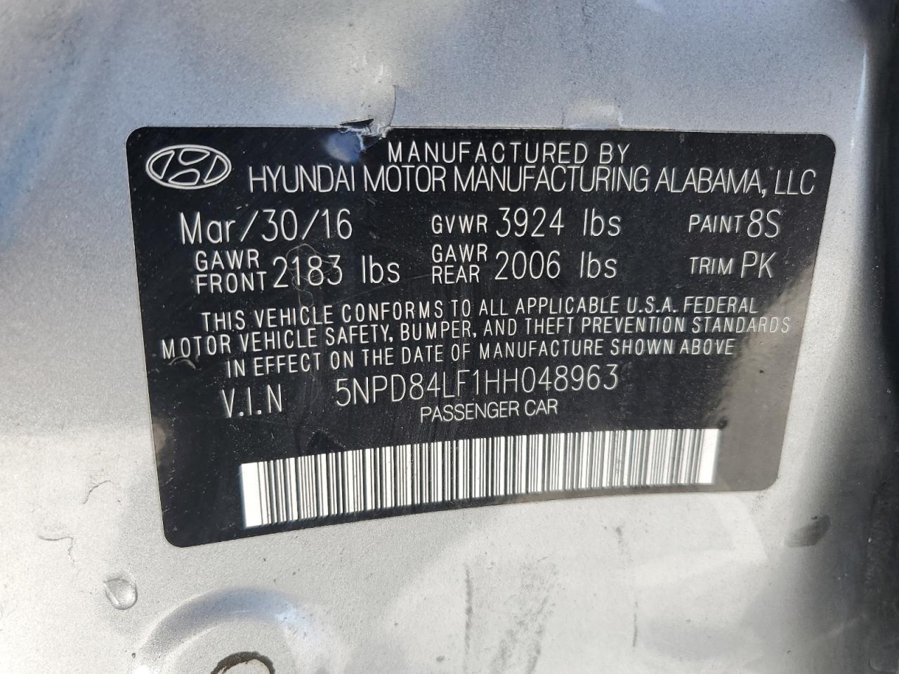 2017 Hyundai Elantra VIN 5NPD84LF1HH048963 Copart auction photo, side damage thumbnail 12