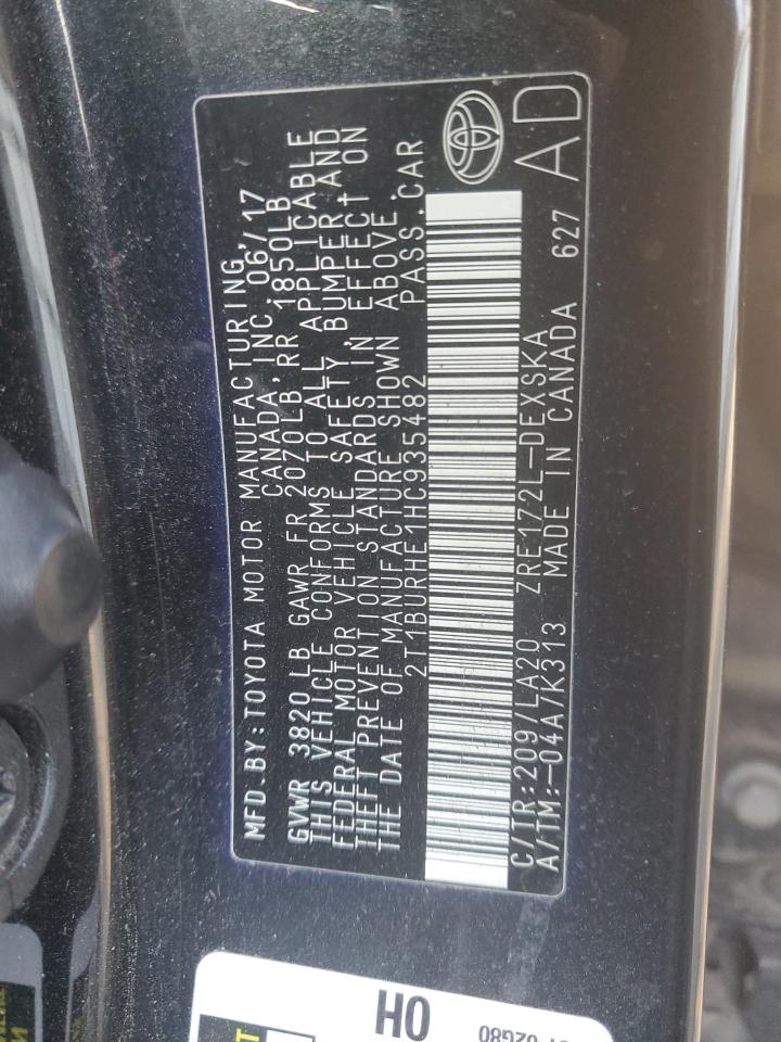 2017 Toyota Corolla VIN 2T1BURHE1HC935482 Copart auction photo, front end / side damage thumbnail 14