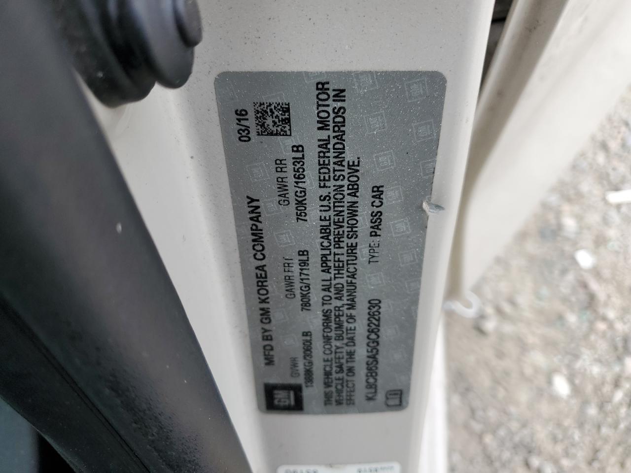 2016 Chevrolet Spark VIN KL8CB6SA5GC622630 Copart auction photo, side damage thumbnail 12