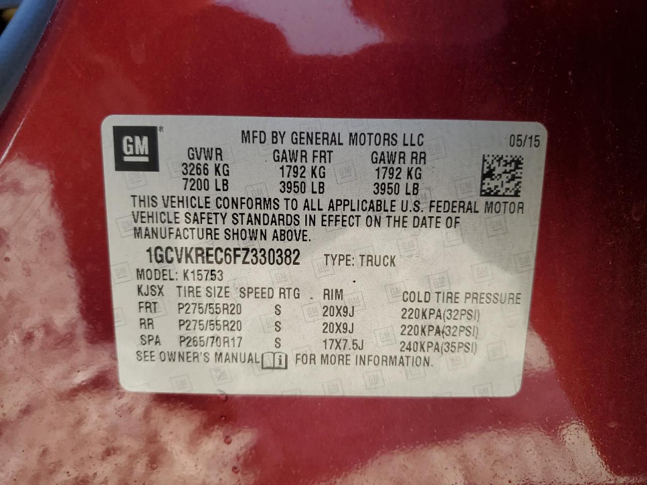 2015 Chevrolet Silverado VIN 1GCVKREC6FZ330382 Copart auction photo, all over damage thumbnail 12