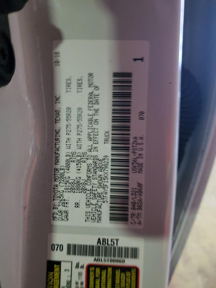 2019 Toyota Tundra VIN 5TFAY5F15KX798239 Copart auction photo, front end / side damage thumbnail 14