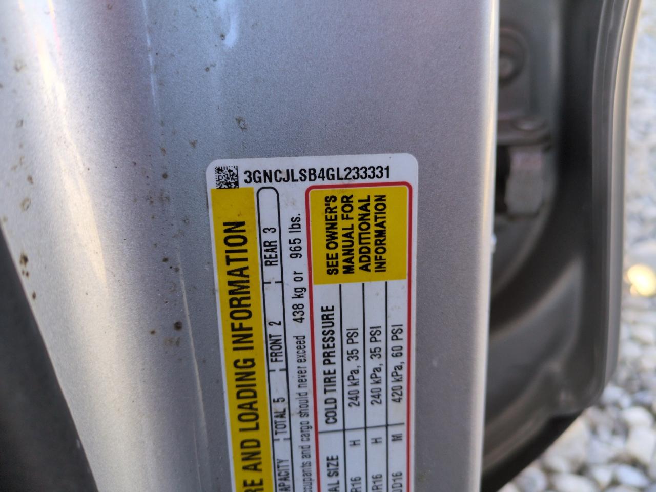 2016 Chevrolet Trax VIN 3GNCJLSB4GL233331 Copart auction photo, front end damage thumbnail 12
