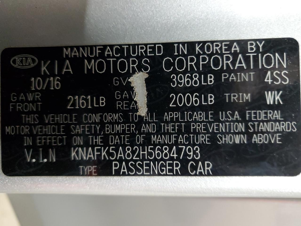 2017 KIA Forte VIN KNAFK5A82H5684793 Copart auction photo, mechanical / normal wear damage thumbnail 12
