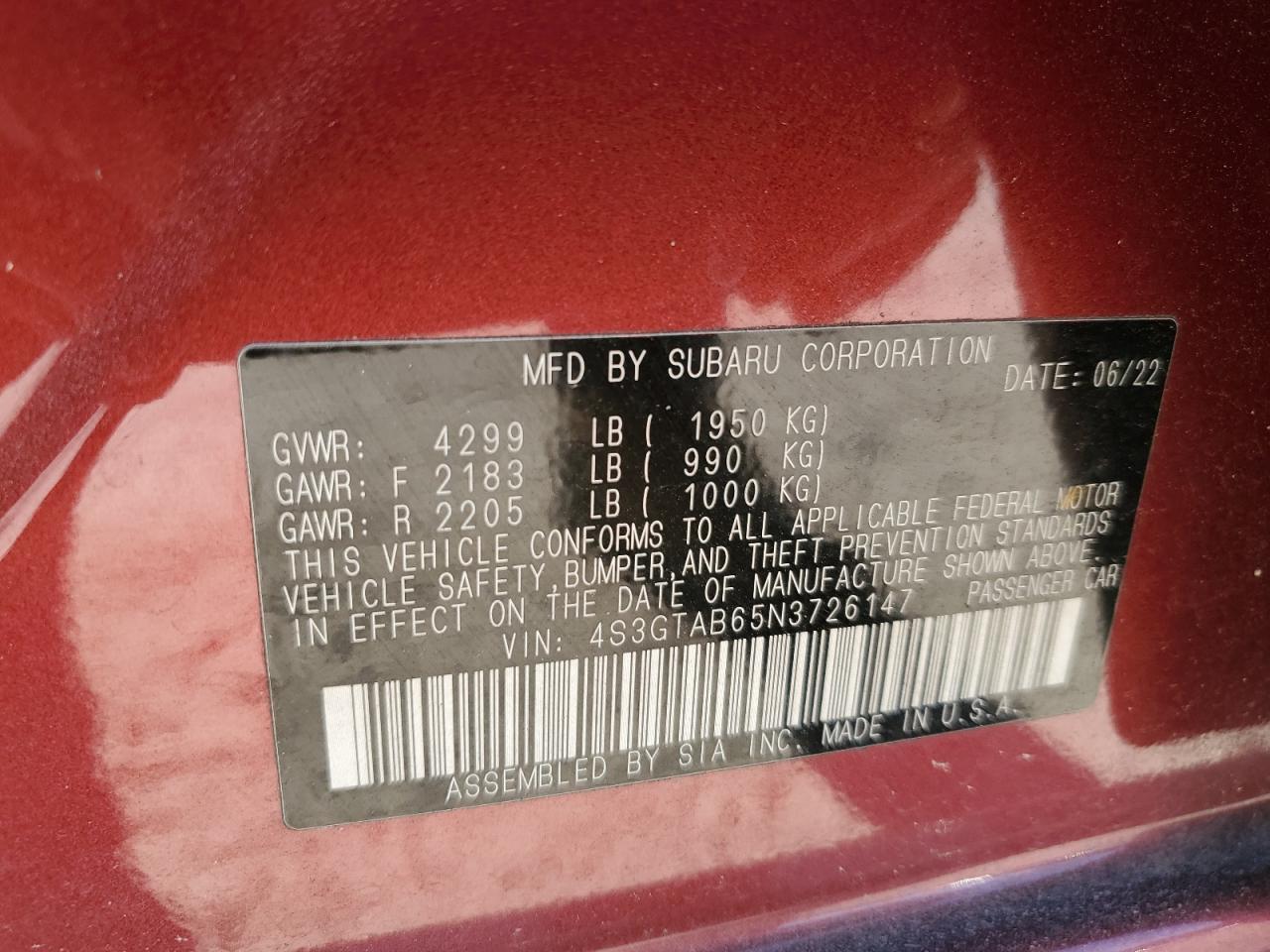 2022 Subaru Impreza VIN 4S3GTAB65N3726147 Copart auction photo, all over damage thumbnail 15