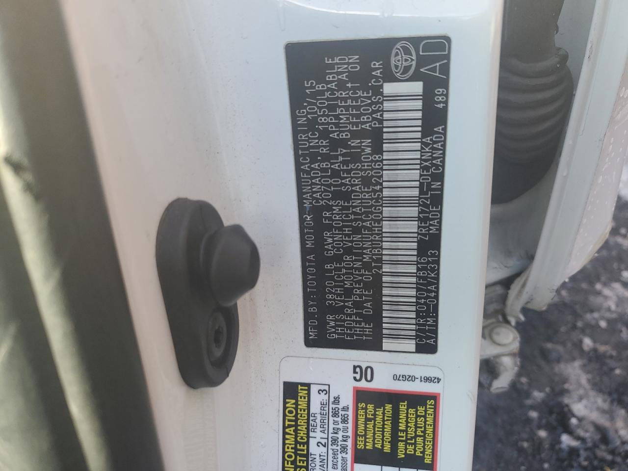 2016 Toyota Corolla VIN 2T1BURHE0GC542068 Copart auction photo, all over / undercarriage damage thumbnail 13