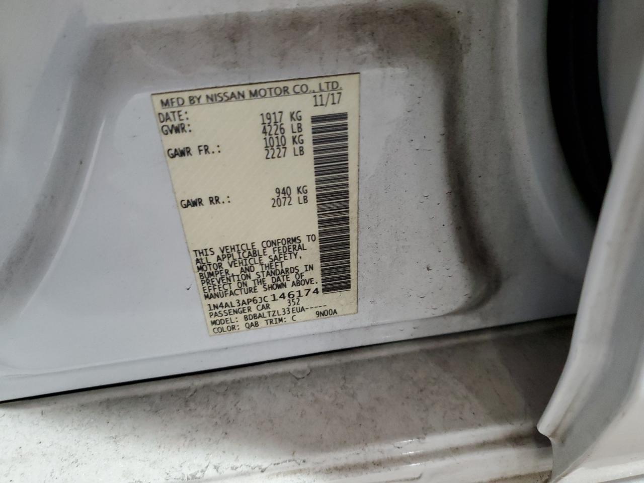 2018 Nissan Altima VIN 1N4AL3AP6JC146174 Copart auction photo, front end / rear end damage thumbnail 12