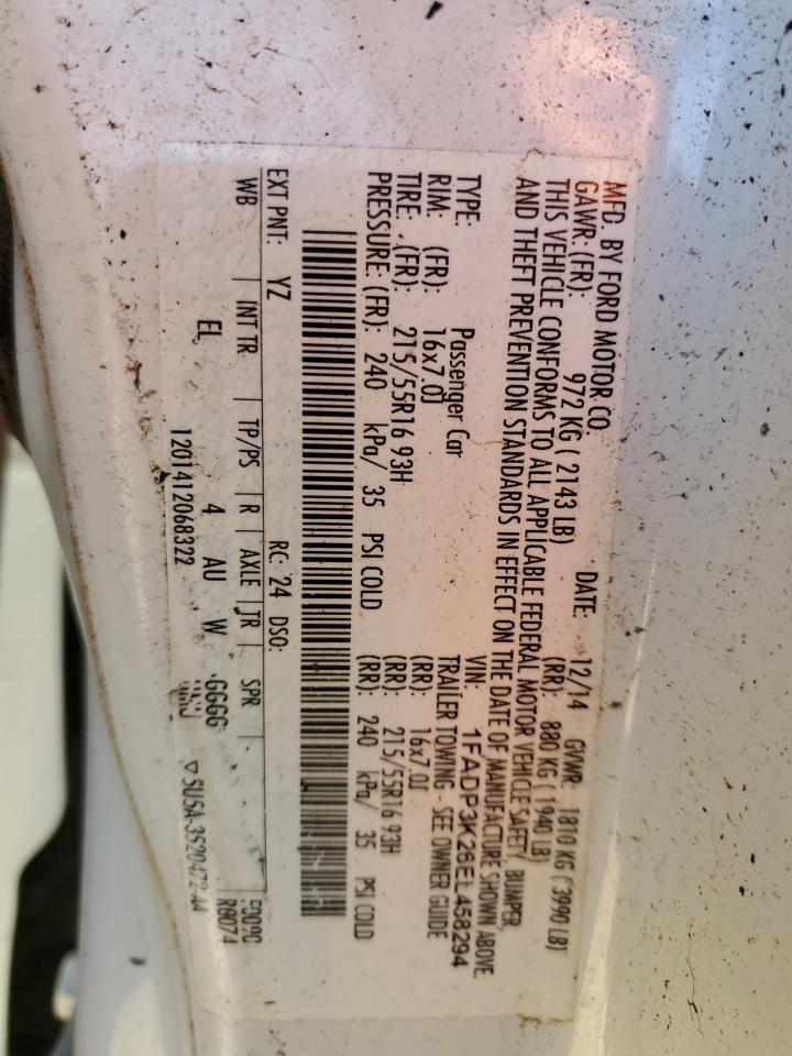 2014 Ford Focus VIN 1FADP3K26EL458294 Copart auction photo, all over damage thumbnail 12