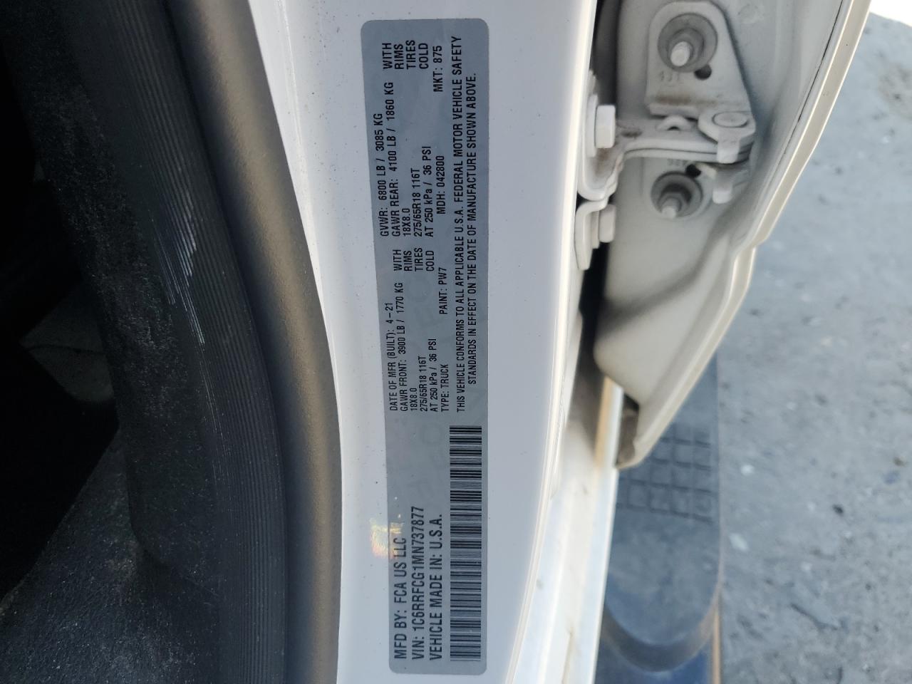 2021 RAM 1500 VIN 1C6RRFCG1MN737877 Copart auction photo, front end / minor dent/scratches damage thumbnail 12