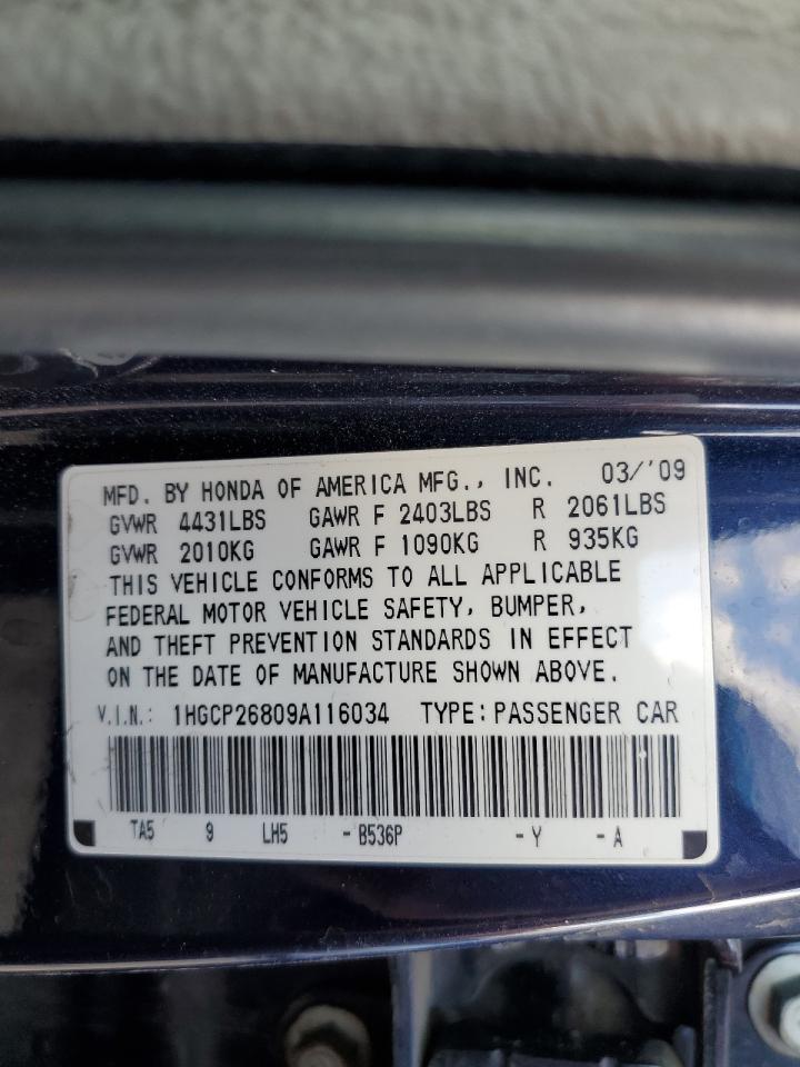 2009 Honda Accord VIN 1HGCP26809A116034 Copart auction photo, side / rear end damage thumbnail 14