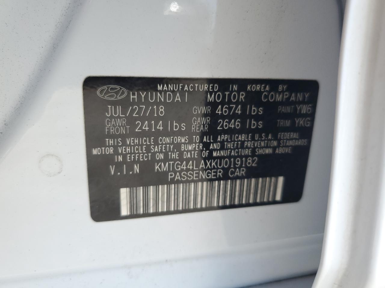 2019 Genesis G70 VIN KMTG44LAXKU019182 Copart auction photo, rear end damage thumbnail 12