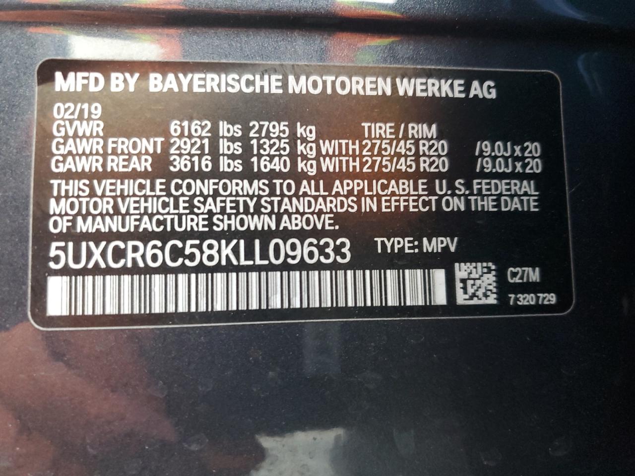 2019 BMW X5 VIN 5UXCR6C58KLL09633 Copart auction photo, front end / rear end damage thumbnail 14