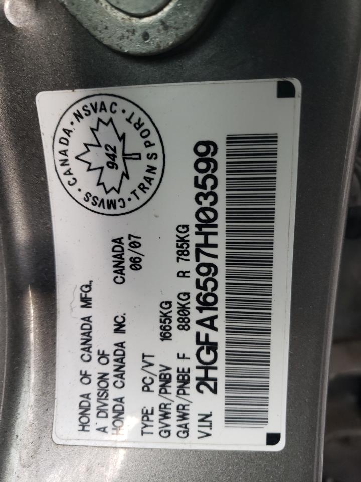 2007 Honda Civic VIN 2HGFA16597H103599 Copart auction photo, front end damage thumbnail 13