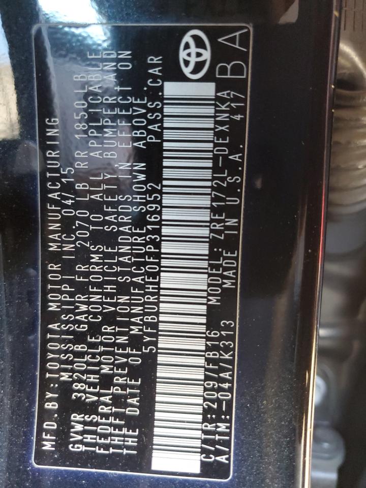 2015 Toyota Corolla VIN 5YFBURHE0FP316952 Copart auction photo, front end damage thumbnail 13