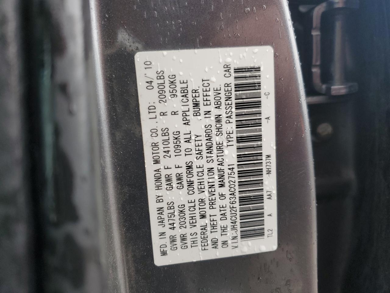 2010 Acura TSX VIN JH4CU2F63AC027541 Copart auction photo, front end / side damage thumbnail 13