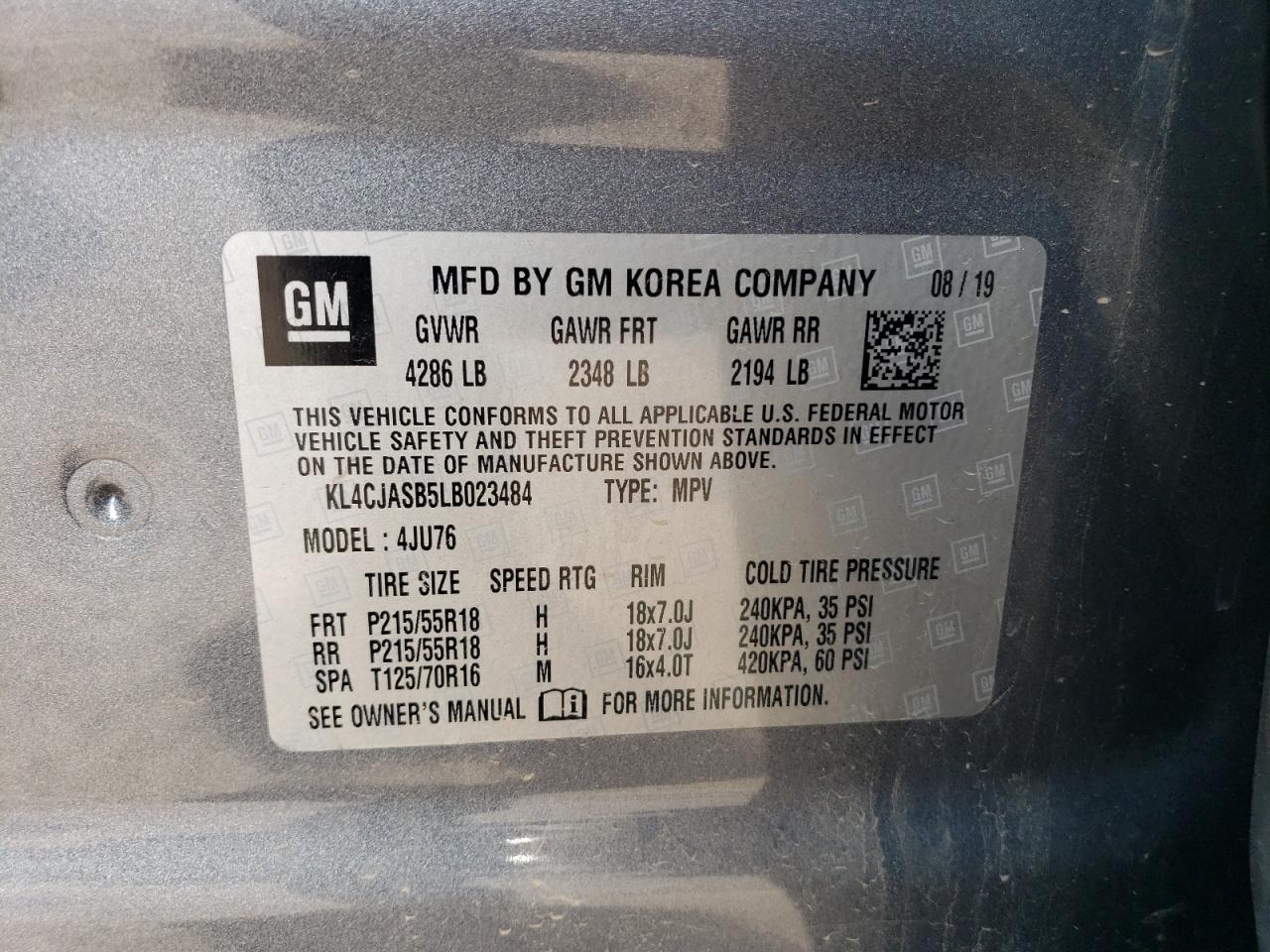 2020 Buick Encore VIN KL4CJASB5LB023484 Copart auction photo, front end damage thumbnail 14