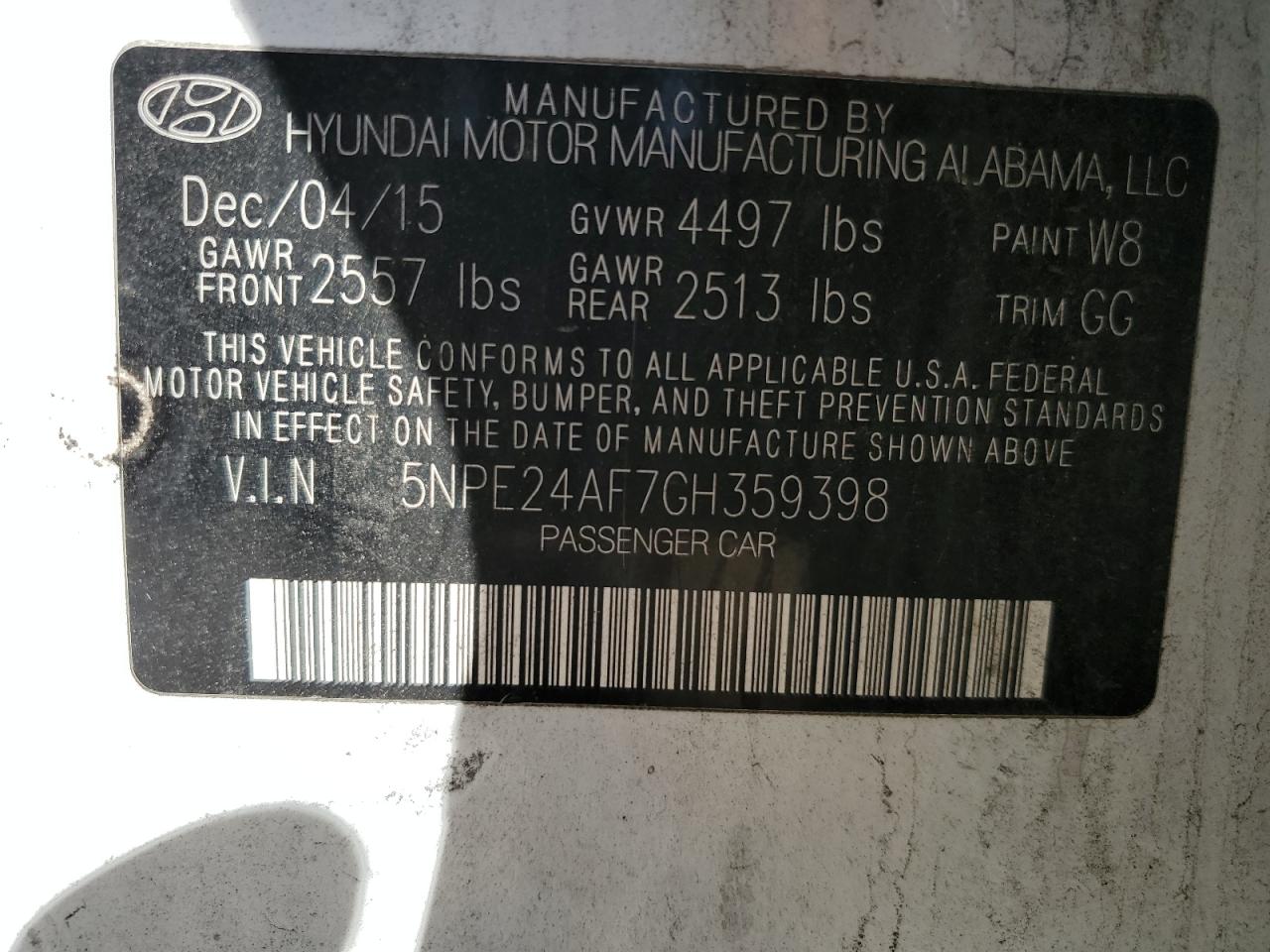 2016 Hyundai Sonata VIN 5NPE24AF7GH359398 Copart auction photo, all over damage thumbnail 13