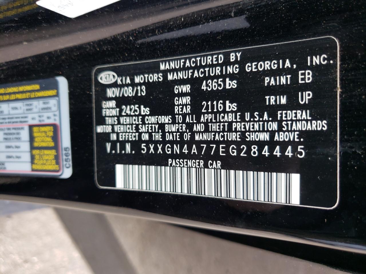 2014 KIA Optima VIN 5XXGN4A77EG284445 Copart auction photo, front end damage thumbnail 14