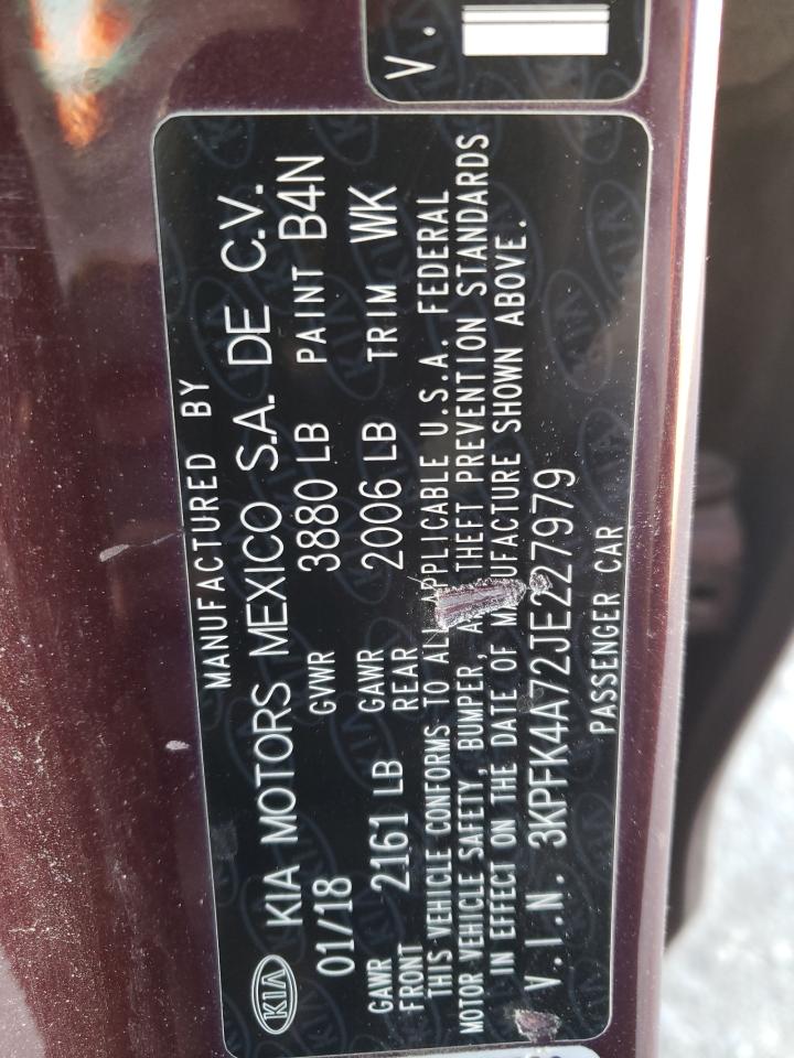 2018 KIA Forte VIN 3KPFK4A72JE227979 Copart auction photo, rear end / front end damage thumbnail 12