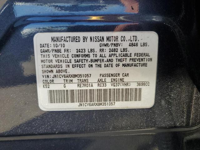 2011 Infiniti G VIN JN1CV6ARXBM351057 Copart auction photo, front end damage thumbnail 12