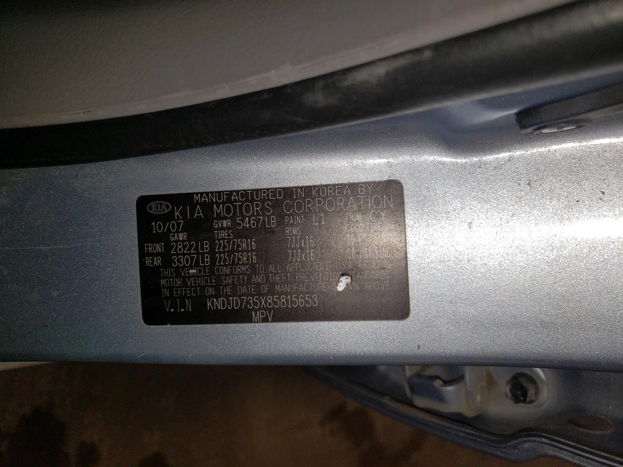 2008 KIA Sorento VIN KNDJD735X85815653 Copart auction photo, front end / side damage thumbnail 13
