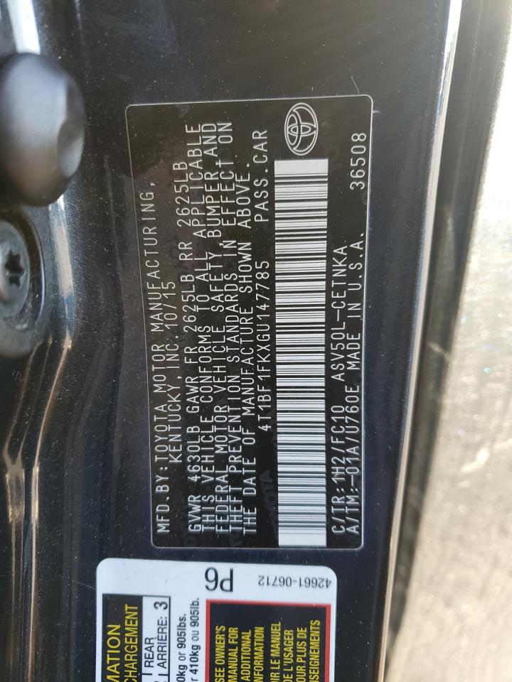 2016 Toyota Camry VIN 4T1BF1FKXGU147785 Copart auction photo, front end / undercarriage damage thumbnail 12