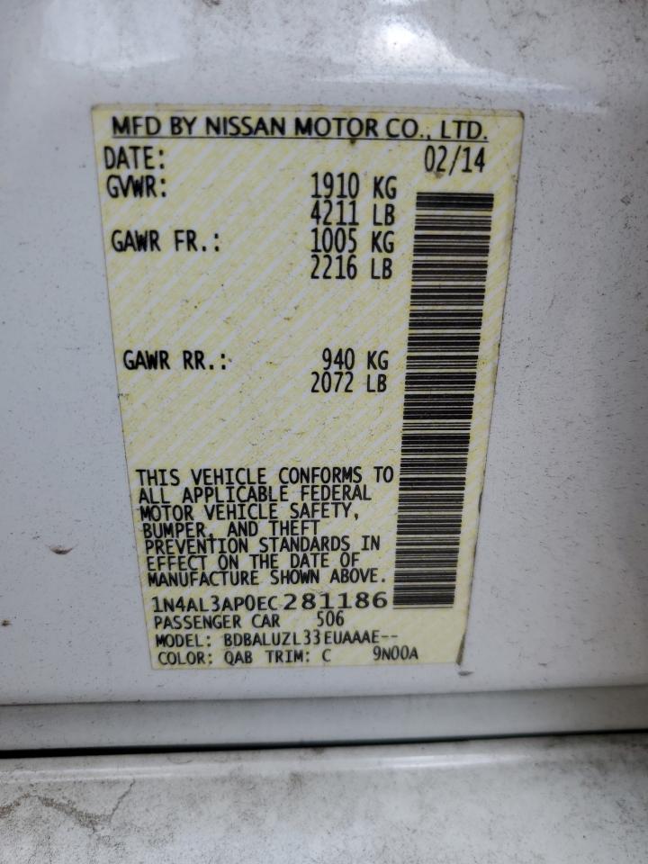 2014 Nissan Altima VIN 1N4AL3AP0EC281186 Copart auction photo, front end damage thumbnail 12