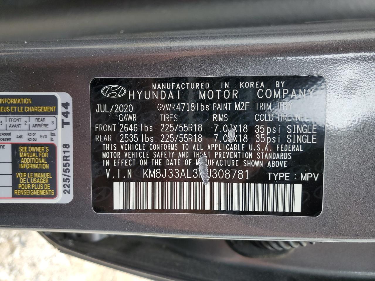 2021 Hyundai Tucson VIN KM8J33AL3MU308781 Copart auction photo, side damage thumbnail 14