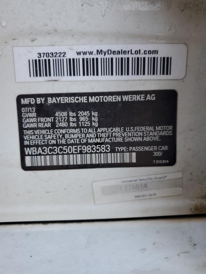 2014 BMW 3er VIN WBA3C3C50EF983583 Copart auction photo, front end damage thumbnail 12